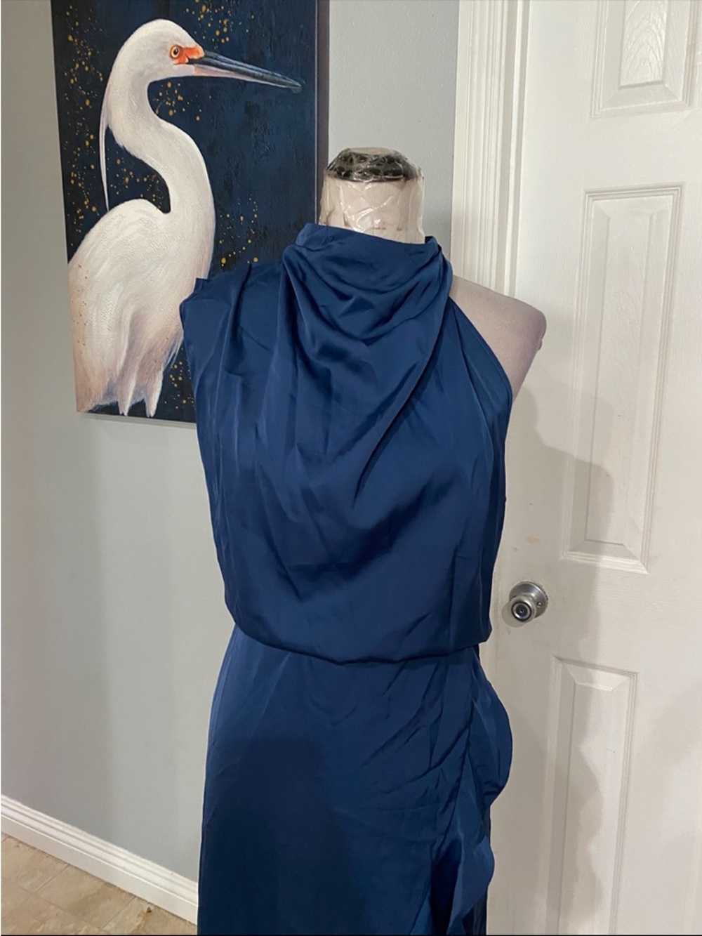 New Women XL KIRUNDO  Spring Summer Satin Mock Neck Wedding Guest Dress - Picture 9 of 11